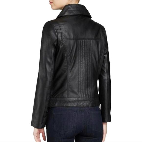Michael Kors Missy Wing Collar Black Leather Moto Jacket Size XS $695 - Picture 16 of 16
